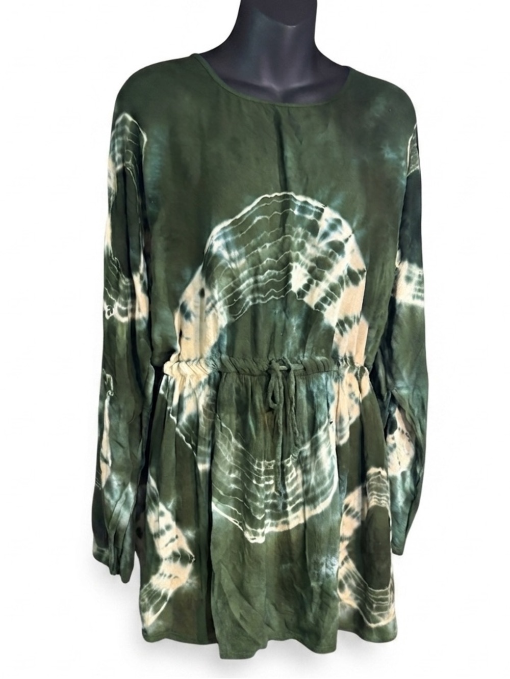 Earthbound Trading Co. green long-sleeve tie-dye mini dress xxl